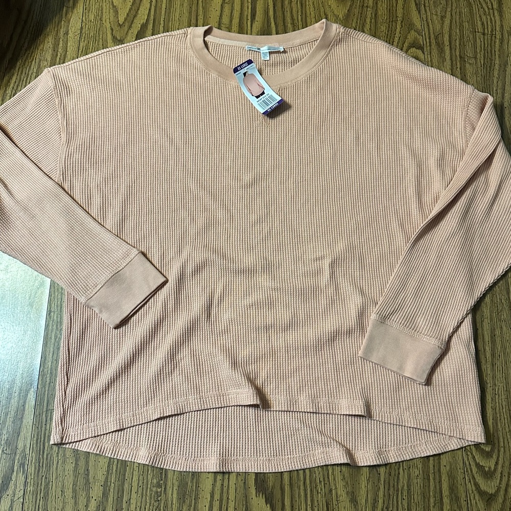 Seven7 Waffle Crew Top Long Sleeve Peach Cargo Women’s XXL